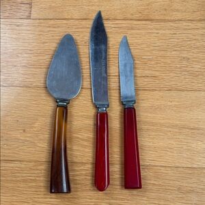 Vintage Bakelite Handle Cutlery Lot - 3 Pieces Red Brown Stainless